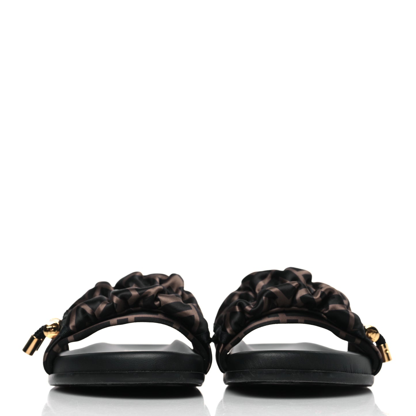 Satin FF Fendi Feel Slide Sandals 38 Tobacco Black