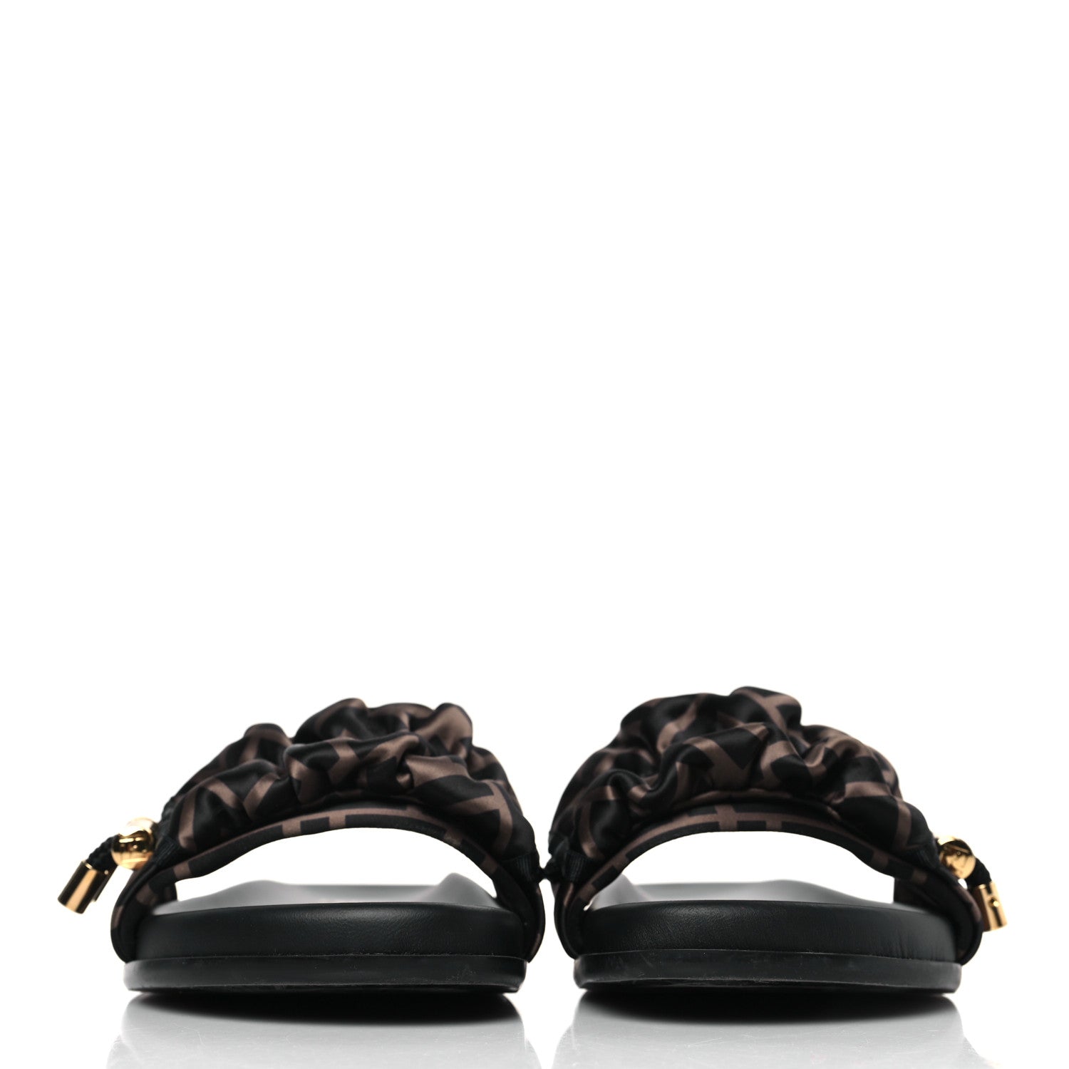 Fendi Satin FF Fendi Feel Slide Sandals 38 Tobacco Black 2 of 8