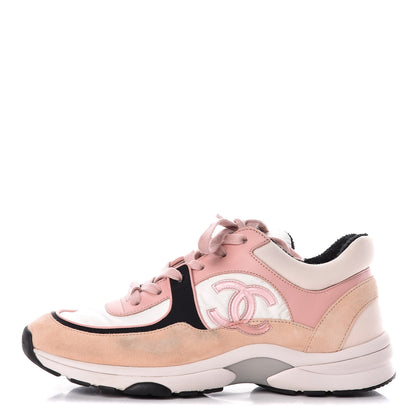 Chanel Nylon Lambskin Suede Calfskin CC Sneakers 38.5 Pink 1 of 12