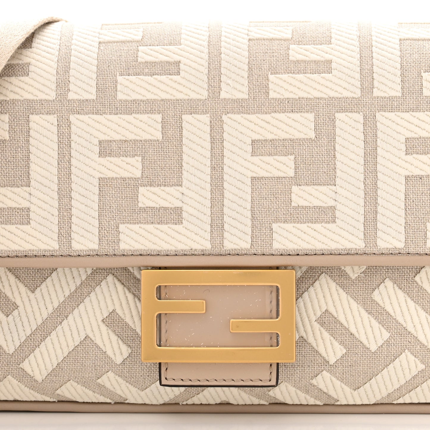 Canvas Vitello King FF Embroidered Baguette Grezzo White Nuvola