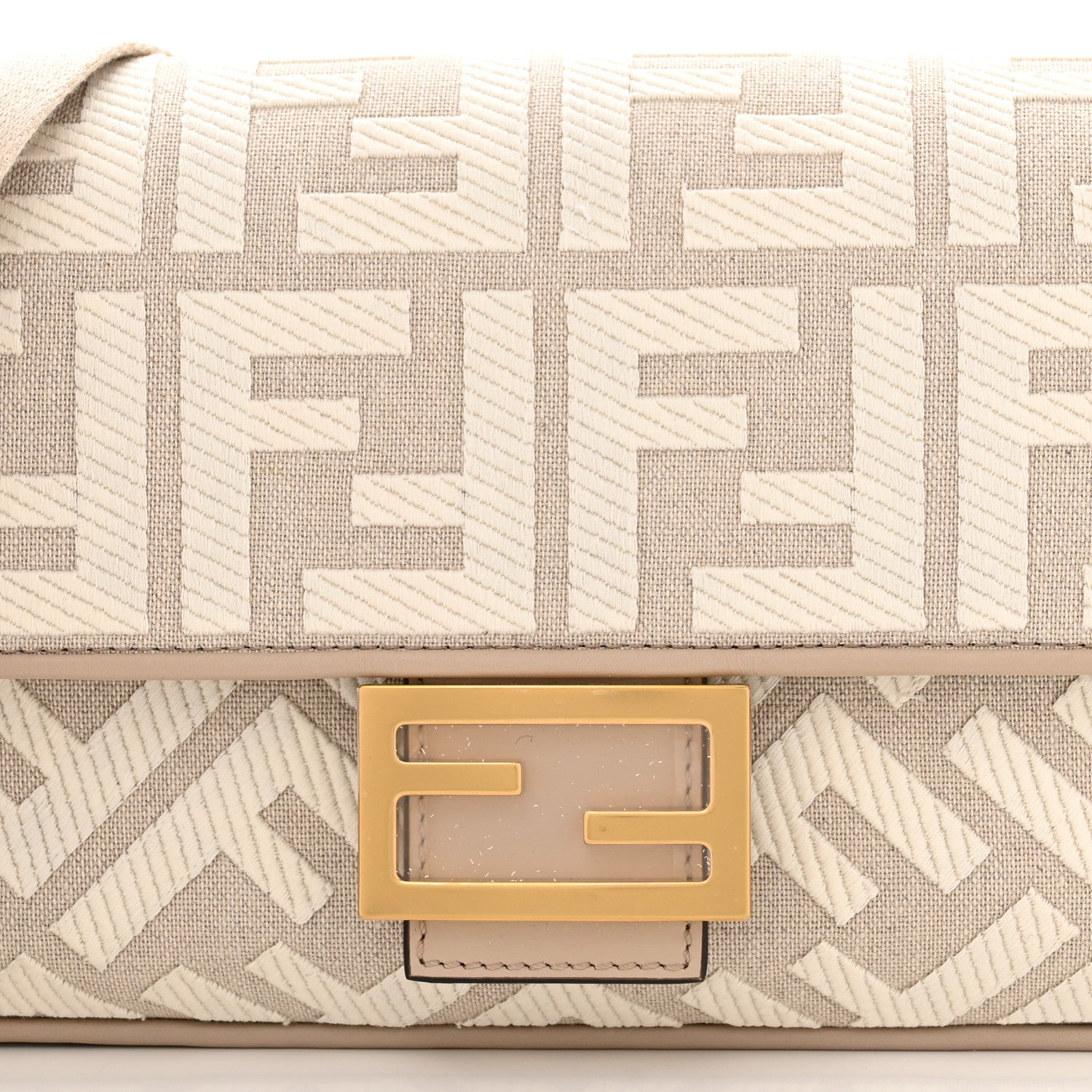 Fendi Canvas Vitello King FF Embroidered Baguette Grezzo White Nuvola 8 of 10