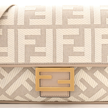 Fendi Canvas Vitello King FF Embroidered Baguette Grezzo White Nuvola 8 of 10
