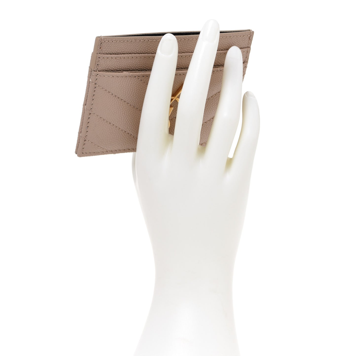 Grain De Poudre Matelasse Chevron Monogram Credit Card Case Dark Beige