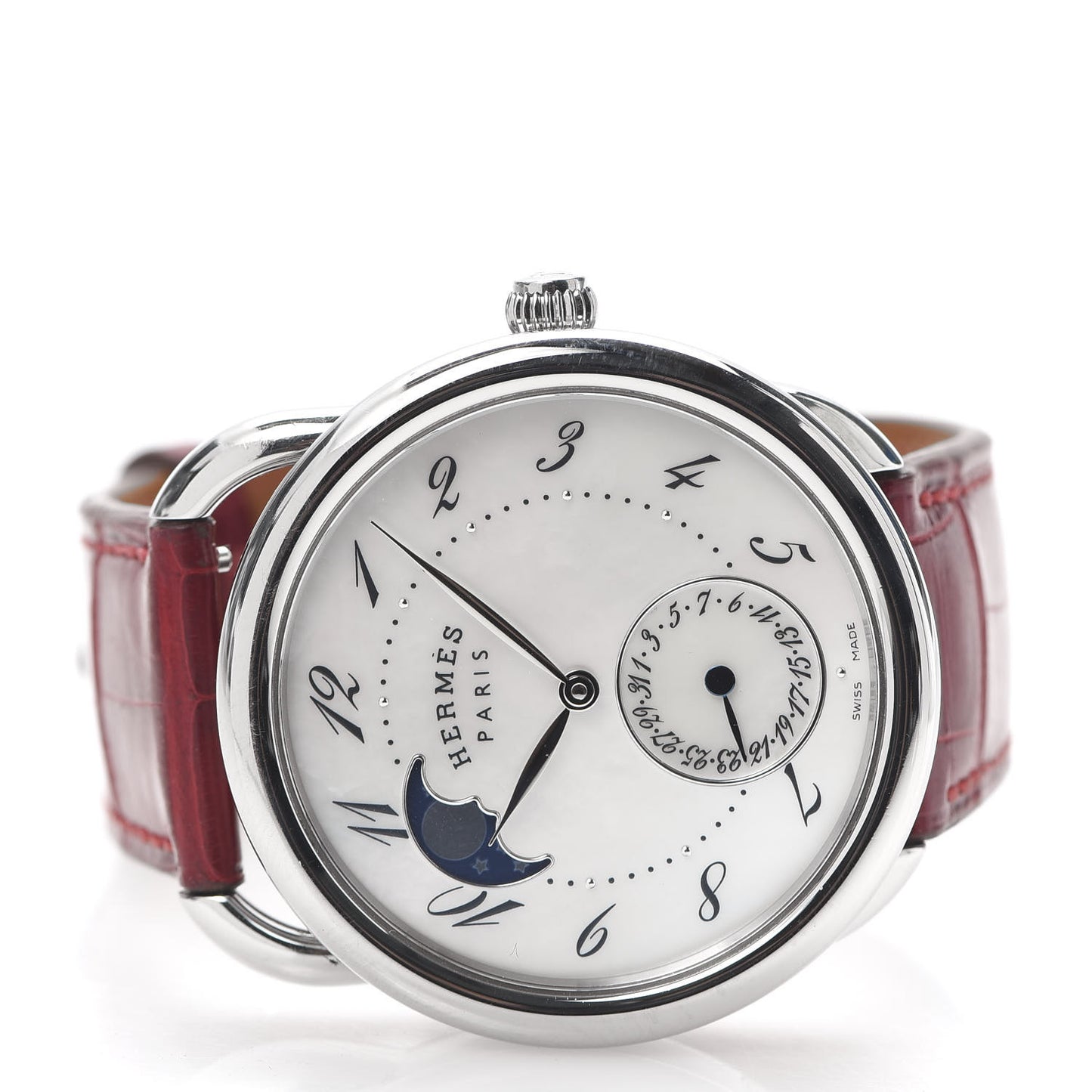 Stainless Steel Alligator Mother of Pearl 38mm Arceau Petite Lune Automatic Watch Braise