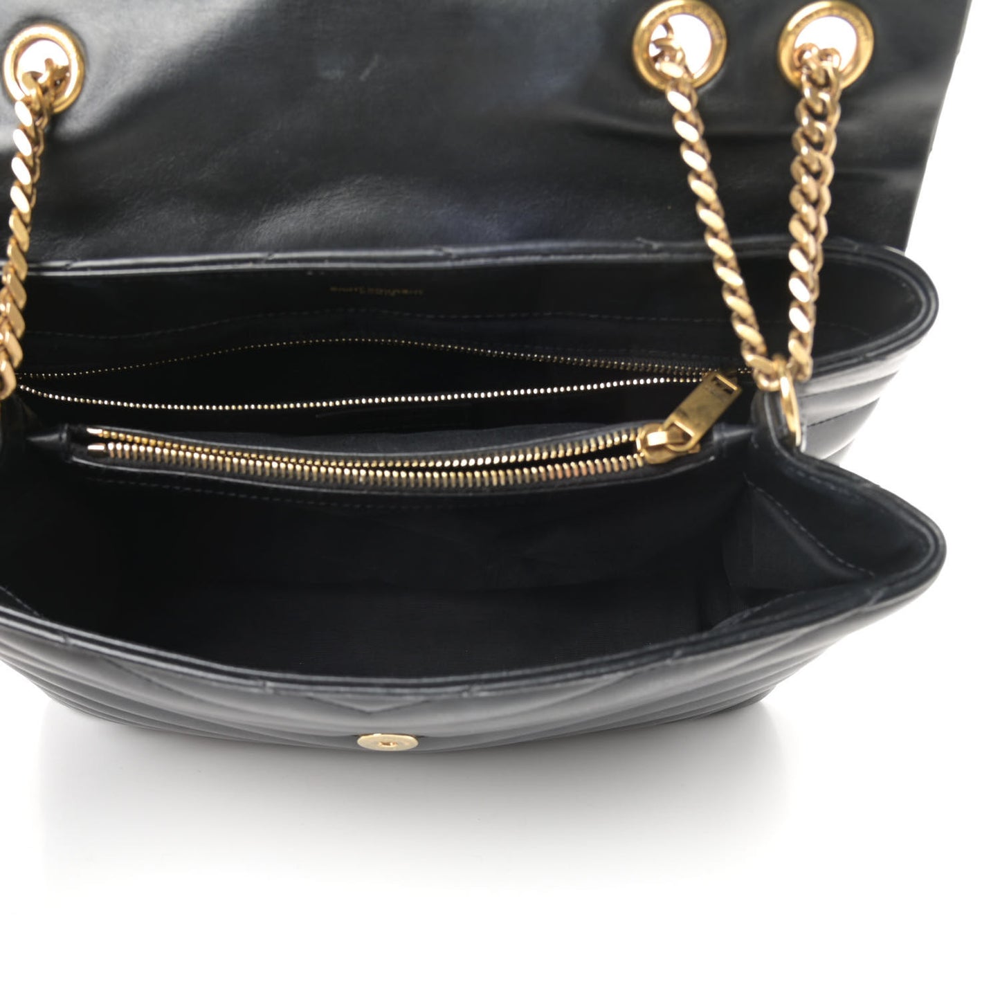 Calfskin Y Quilted Monogram Medium Loulou Chain Satchel Black