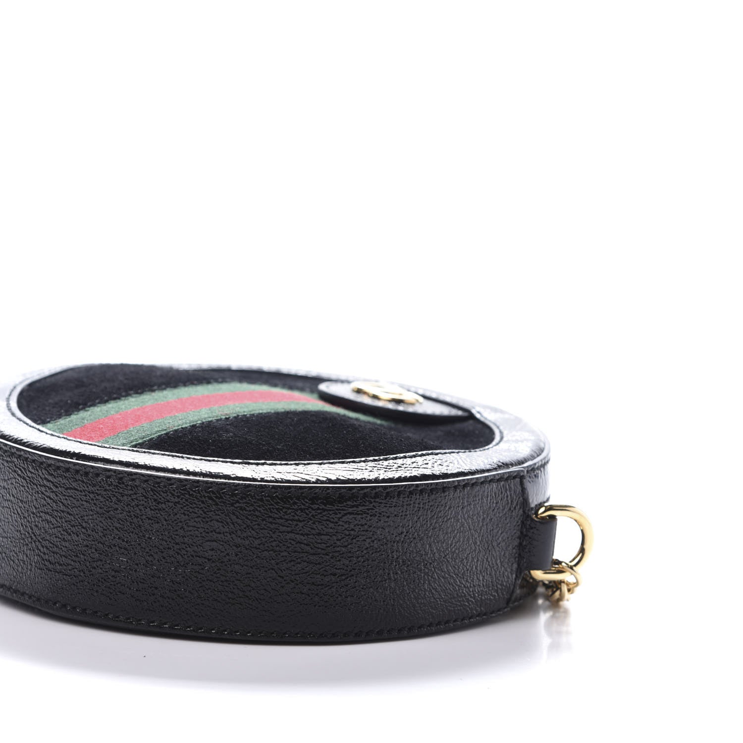 Gucci Suede Patent Web Mini Ophidia Round Shoulder Bag Black 7 of 11