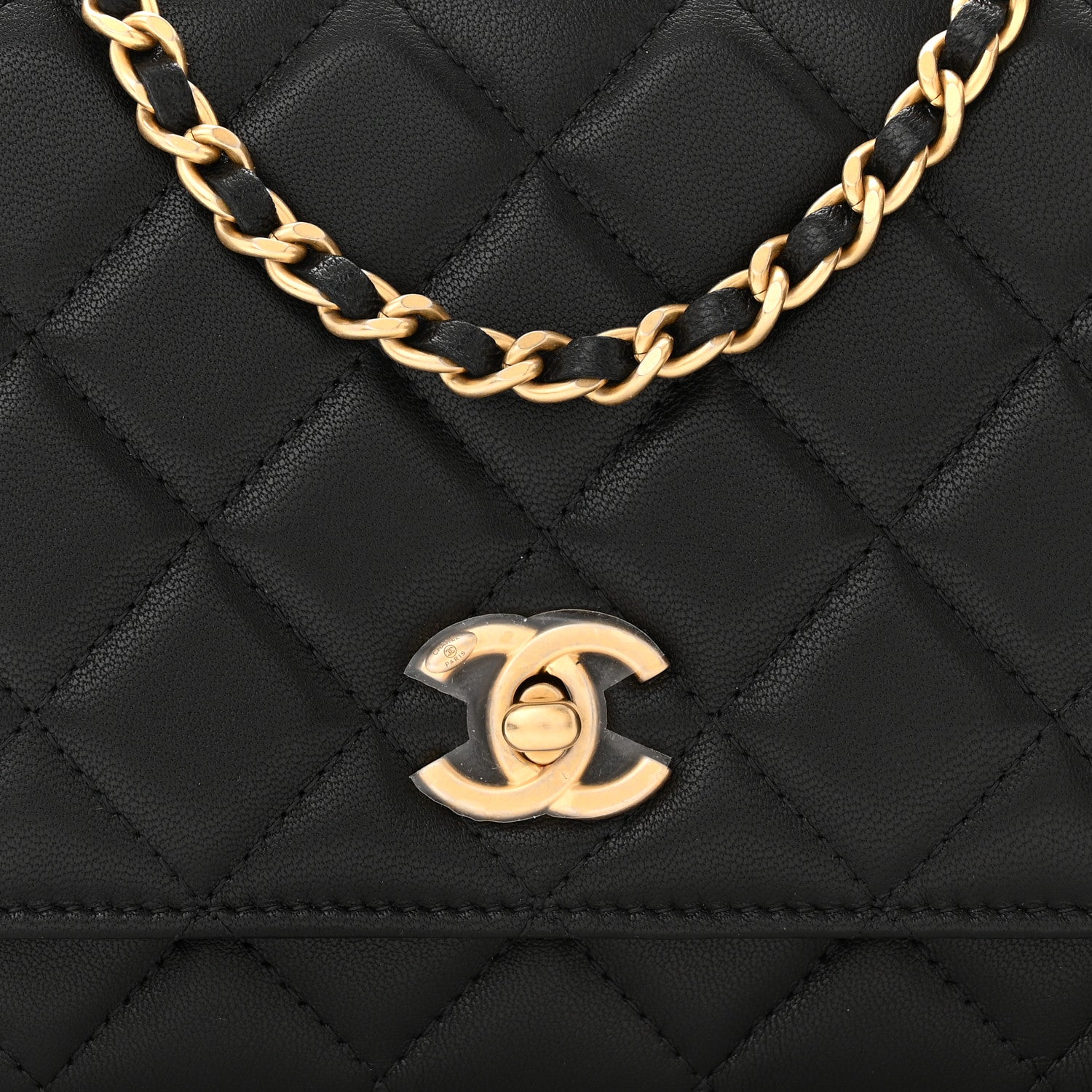 Chanel Lambskin Quilted CC Pearl Crush Wallet on Chain WOC Black 8 of 11
