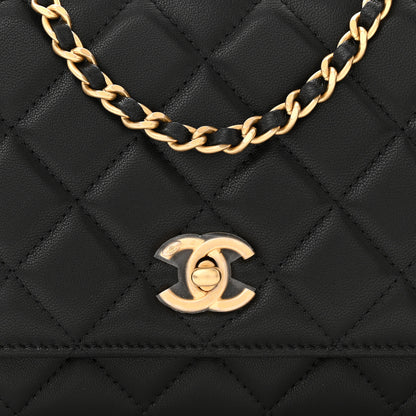 Chanel Lambskin Quilted CC Pearl Crush Wallet on Chain WOC Black 8 of 11