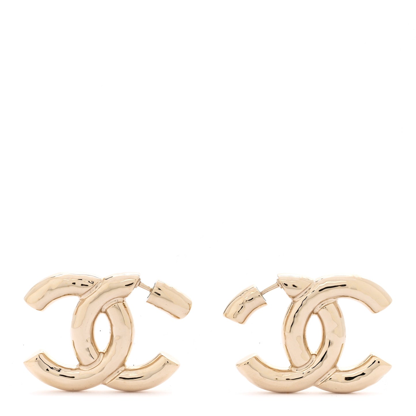 Metal Large CC Earrings Light Gold