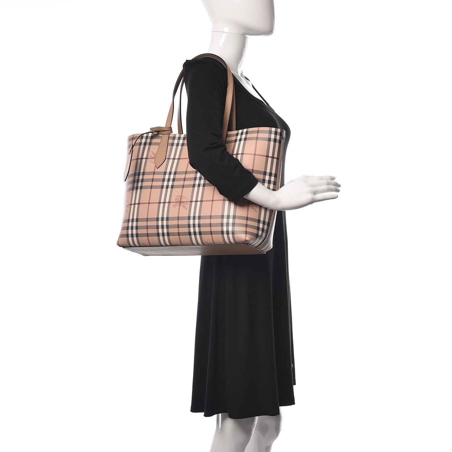 Burberry Grainy Calfskin Haymarket Check Medium Reversible Tote Camel 2 of 14