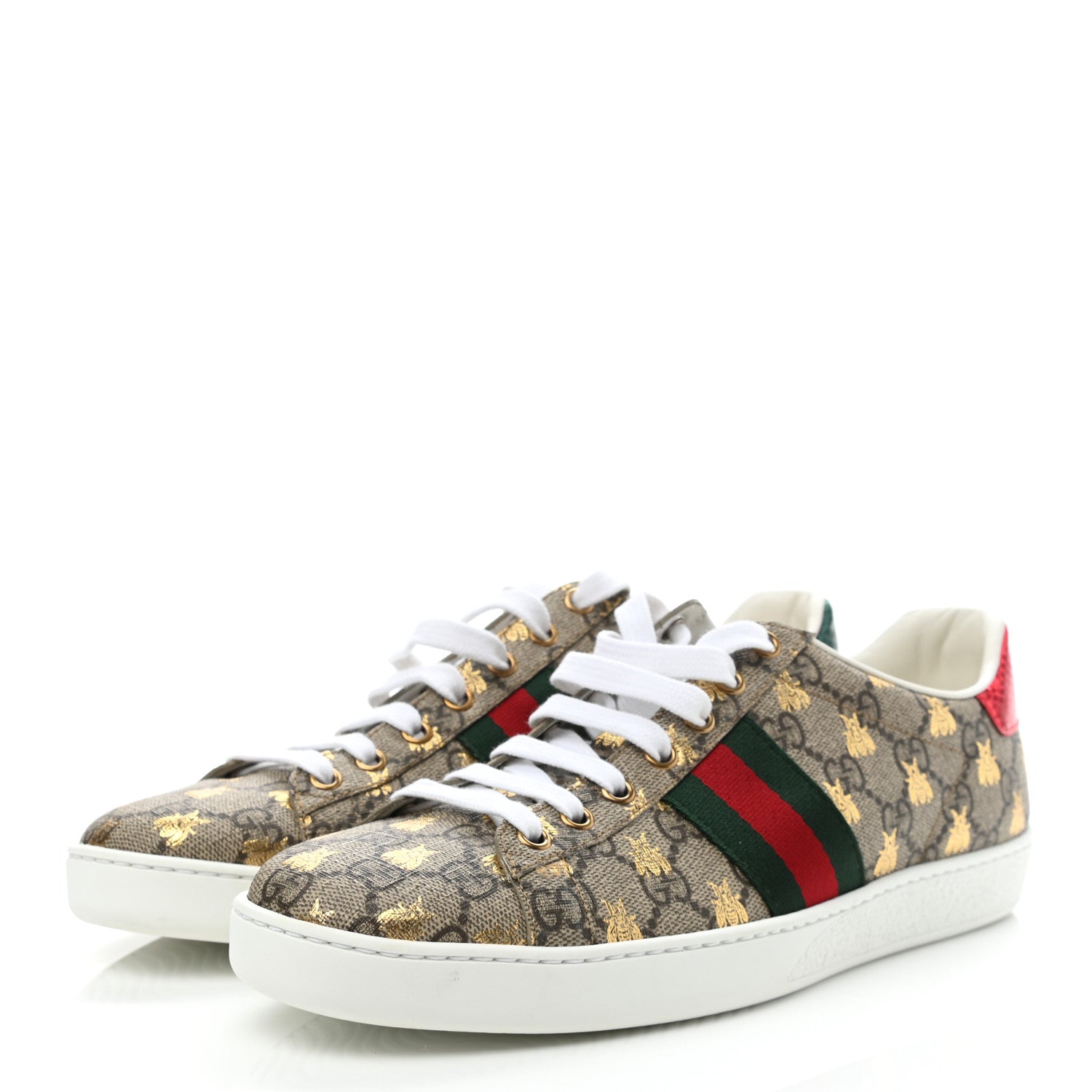 Gucci GG Supreme Monogram Bees Ayers Web Womens Ace Sneakers 39.5 Beige Oro Green Red 3 of 8