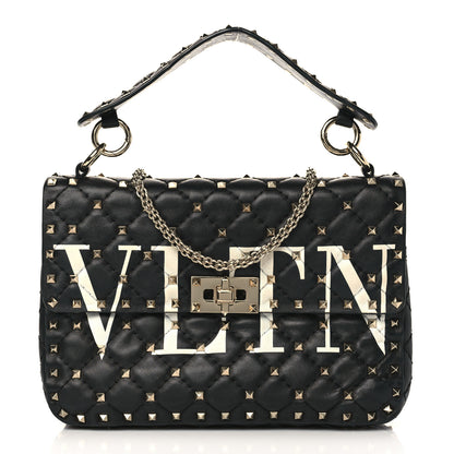Valentino Garavani Lambskin VLTN Print Medium Rockstud Spike Shoulder Bag Black 1 of 8