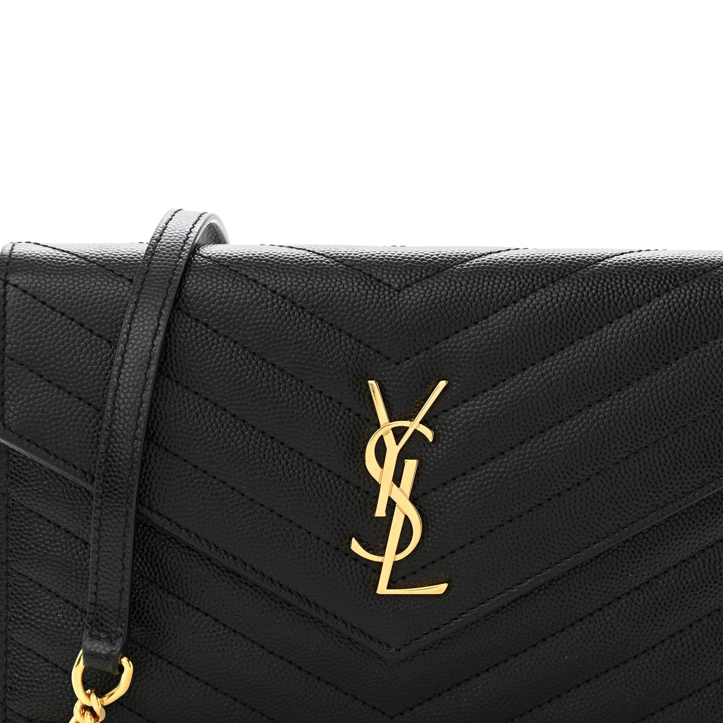 Grain De Poudre Matelasse Chevron Monogram Envelope Chain Wallet Black