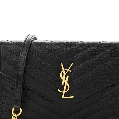Saint Laurent Grain De Poudre Matelasse Chevron Monogram Envelope Chain Wallet Black 8 of 11