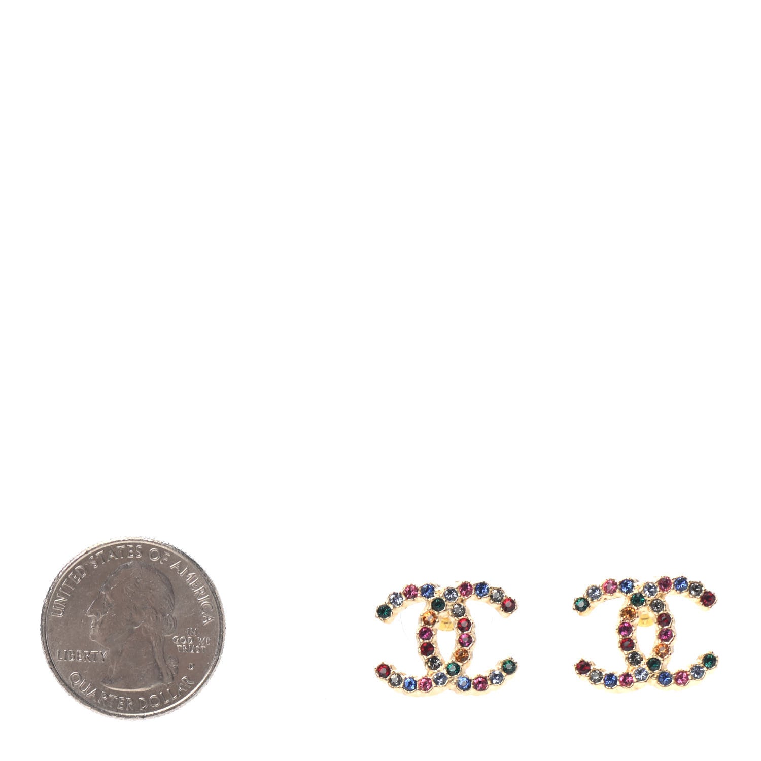 Chanel Crystal Over The Rainbow CC Earrings Gold Multicolor 2 of 4