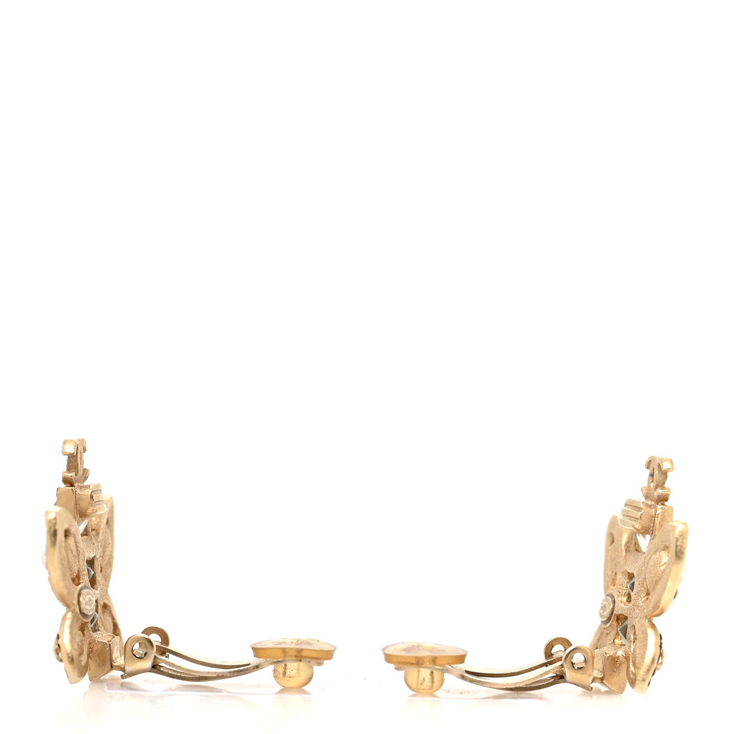 Chanel Crystal Pearl CC Butterfly Clip On Earrings Gold 3 of 5