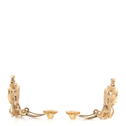 Chanel Crystal Pearl CC Butterfly Clip On Earrings Gold 3 of 5