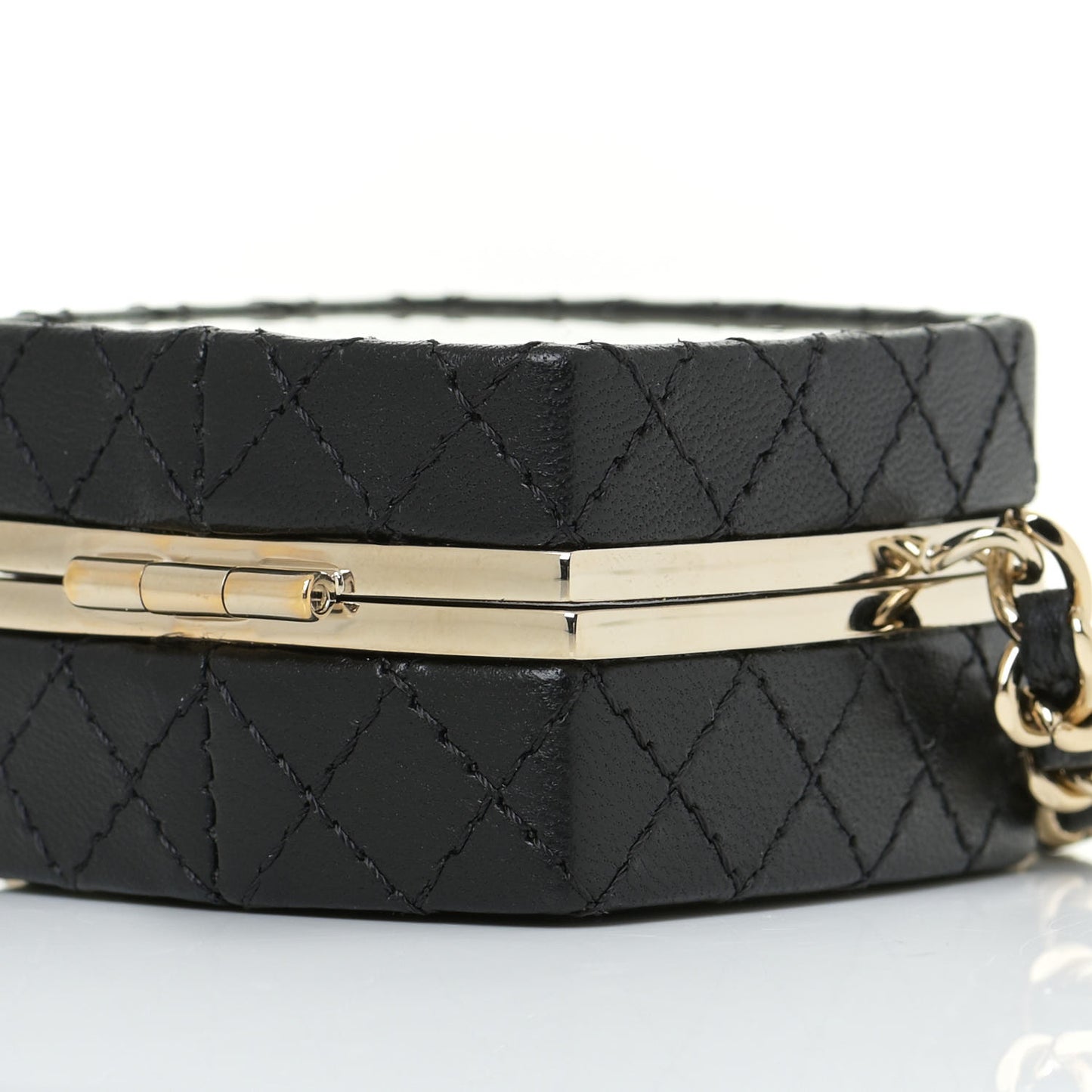 Lambskin Quilted Small Beauty Box Clutch With Chain Black