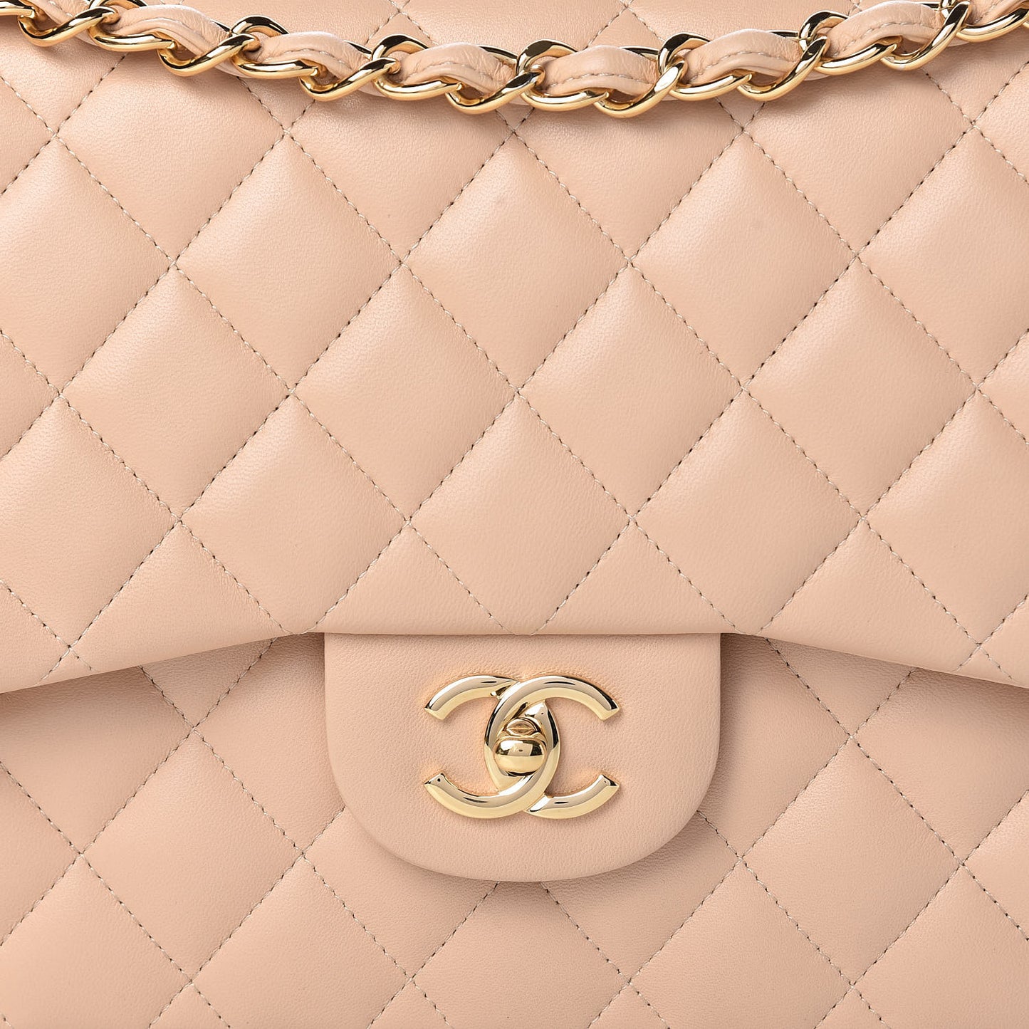 Lambskin Quilted Jumbo Double Flap Beige Clair