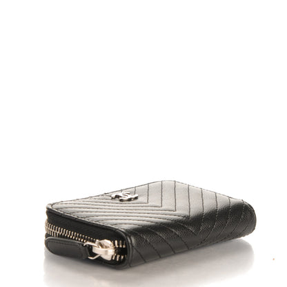 Chanel Caviar Chevron Quilted Zip Around Coin Purse Black 4 of 7