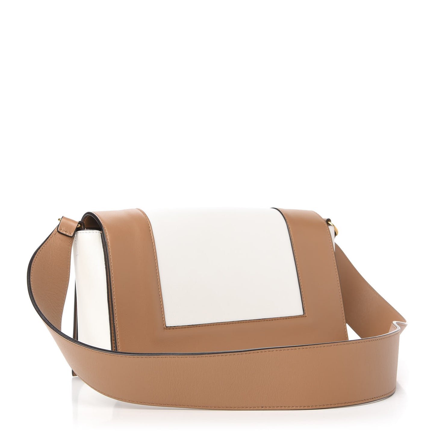 Shiny Smooth Calfskin Medium Frame Shoulder Bag Tan Optic White
