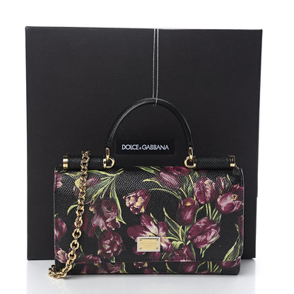Dolce & Gabbana Dauphine Flower Printed Wallet On Chain Black Purple 9 of 9