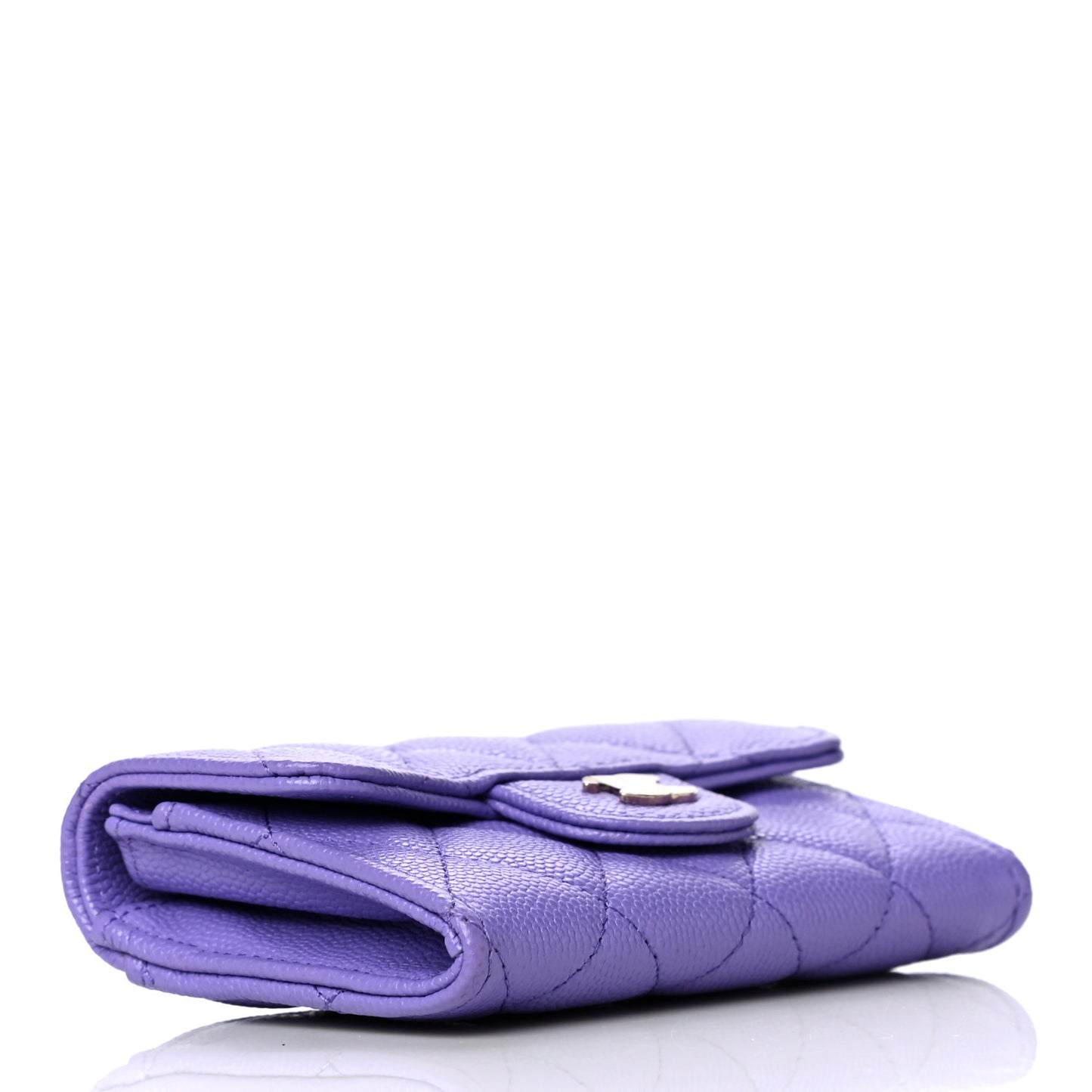 Caviar Quilted Flap Card Holder Wallet Purple