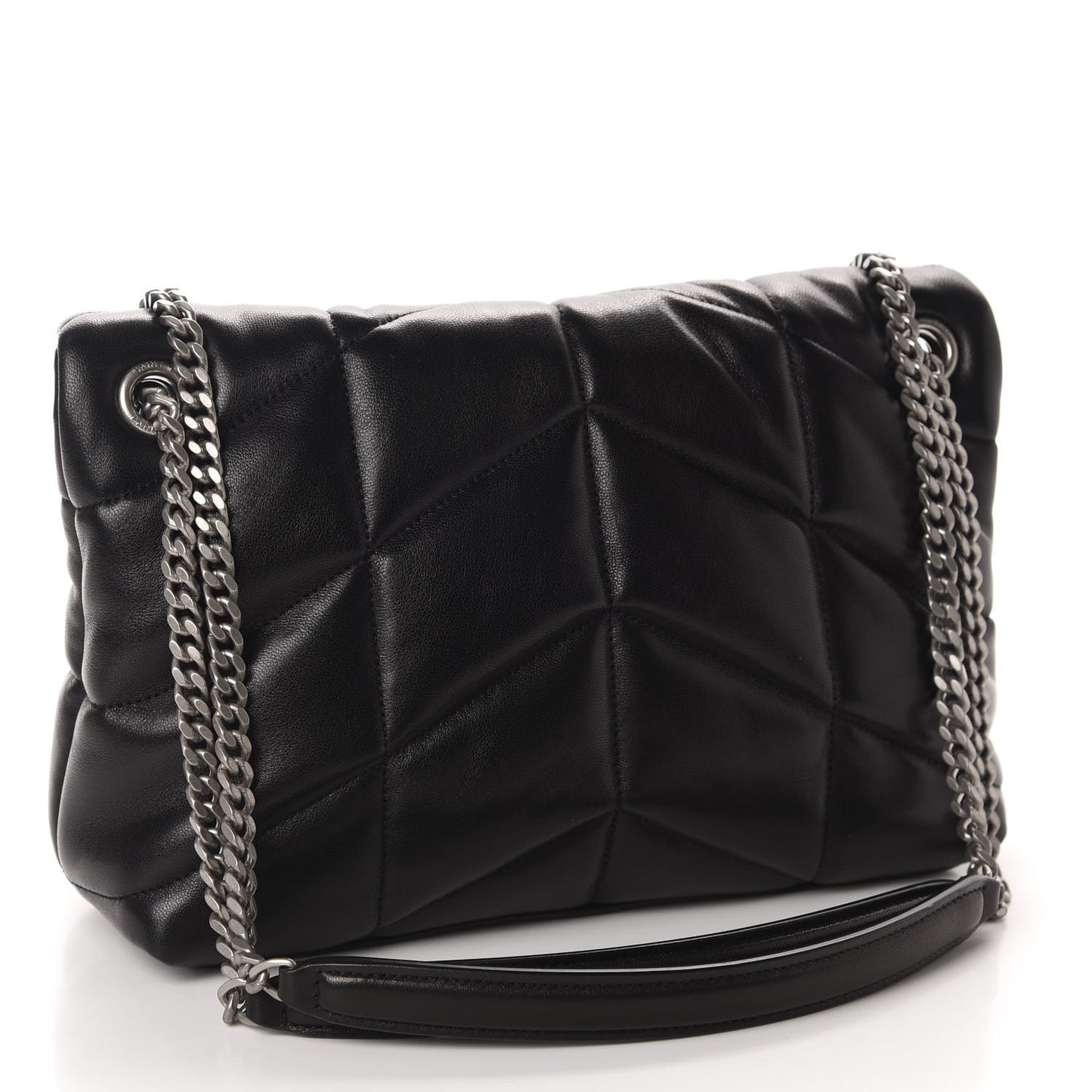 Lambskin Quilted Small Loulou Puffer Monogram Chain Satchel Black