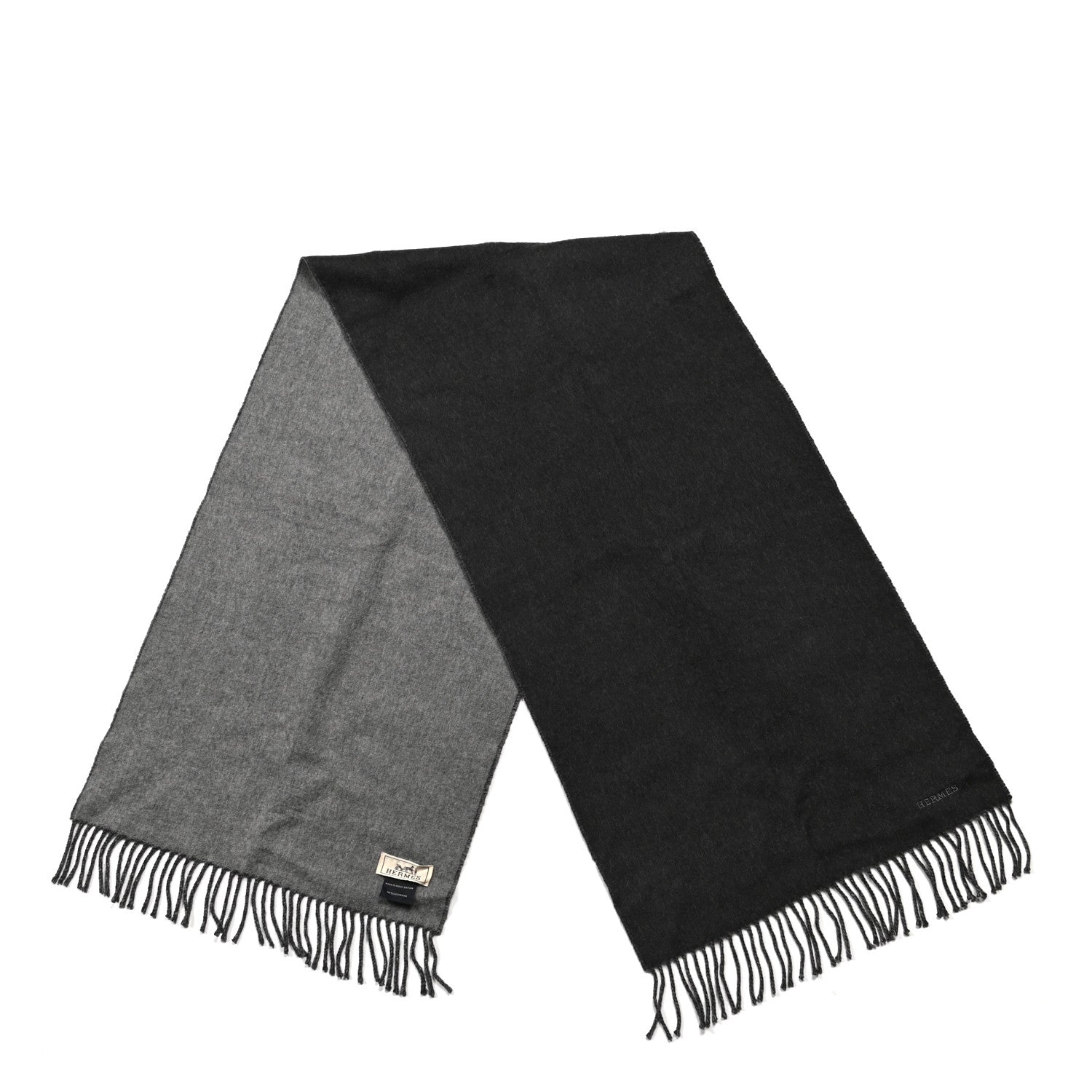Hermes Cashmere Fringe Double Face Stole Anthracite 2 of 4