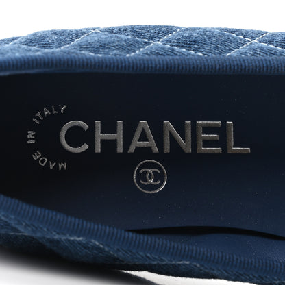 Chanel Washed Denim Quilted Cap Toe CC Ballerina Flats 37 Blue 8 of 10