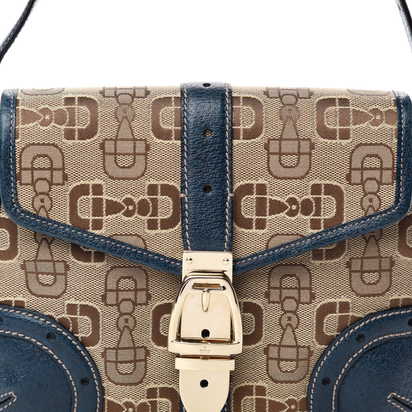 Canvas Horsebit Shoulder Bag Blue