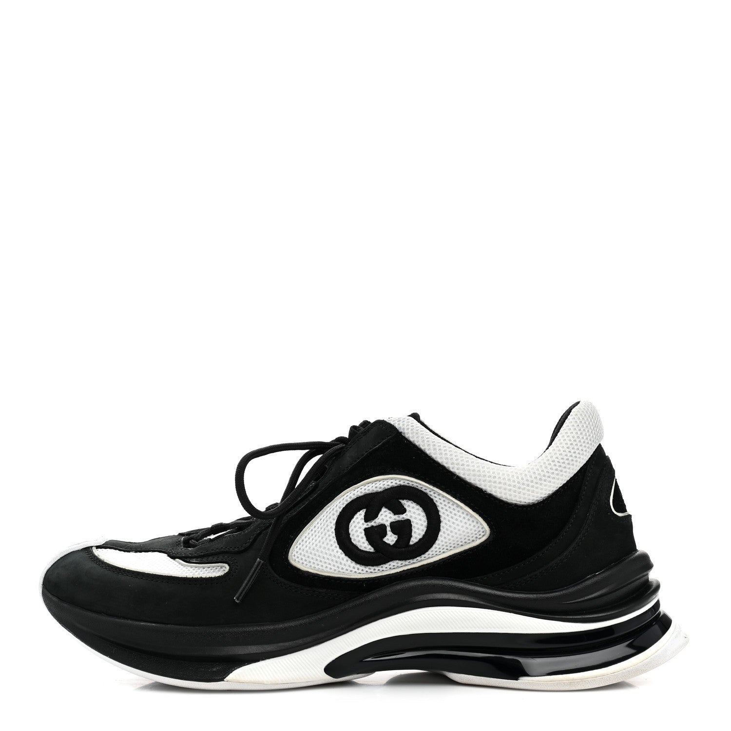 Gucci Technical Knit Fabric Suede Calfskin Womens Gucci Run Sneakers 39.5 Black White 1 of 8