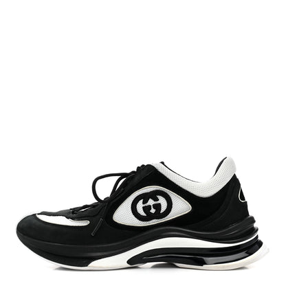 Gucci Technical Knit Fabric Suede Calfskin Womens Gucci Run Sneakers 39.5 Black White 1 of 8