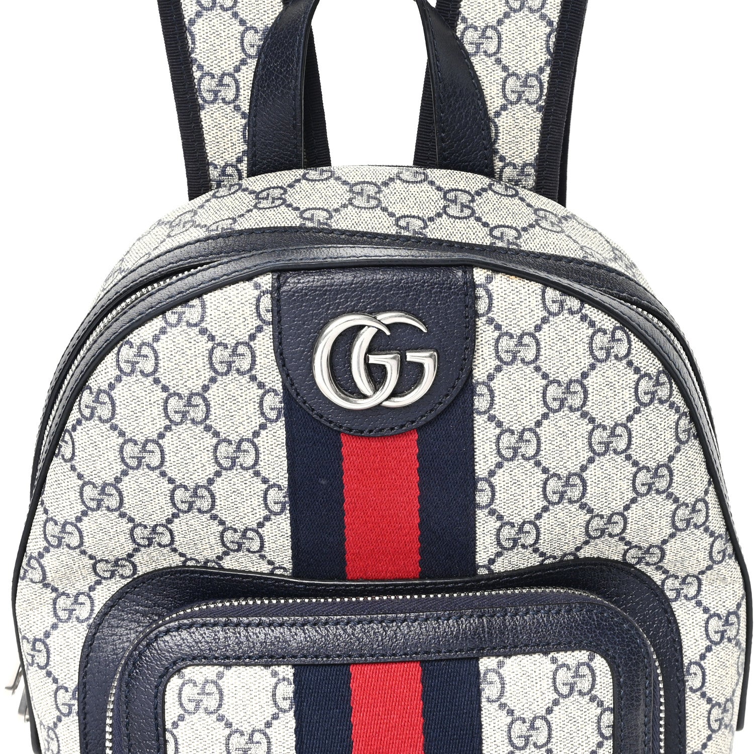 Gucci GG Supreme Monogram Textured Dollar Calfskin Web Small Ophidia Day Backpack Beige Blue Black 7 of 9