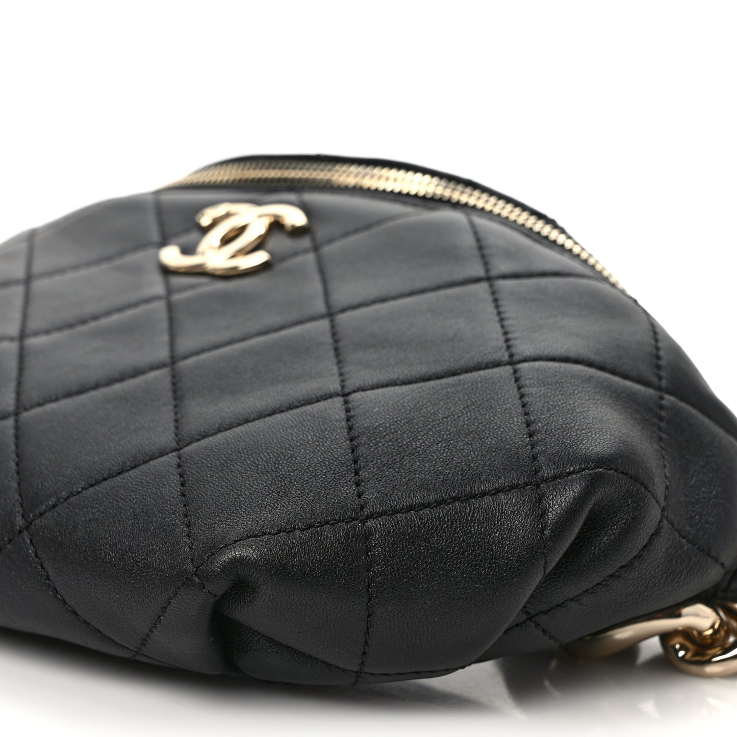 Lambskin Quilted Resin Bi-Color Waist Bag Fanny Pack Black