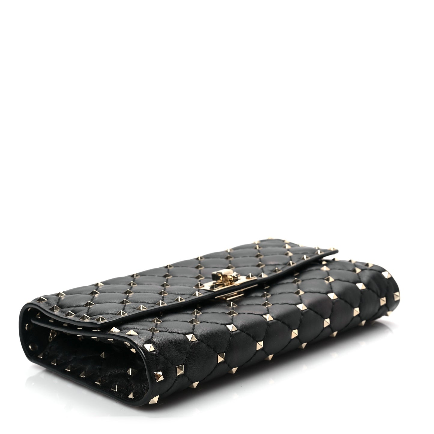 Lambskin Rockstud Spike Wallet on Chain Black