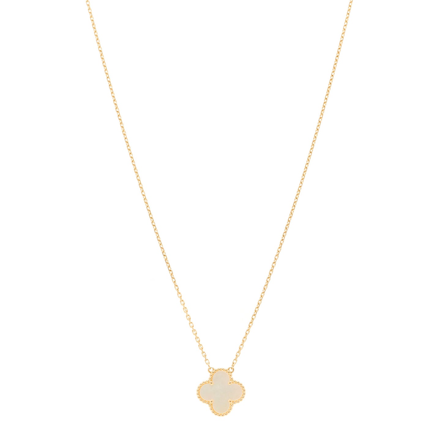 18K Yellow Gold Mother of Pearl Vintage Alhambra Pendant Necklace