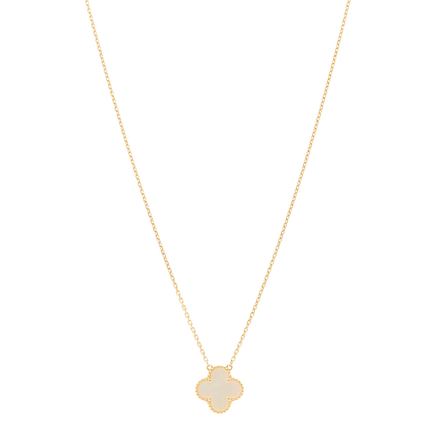 Van Cleef & Arpels 18K Yellow Gold Mother of Pearl Vintage Alhambra Pendant Necklace 1 of 4