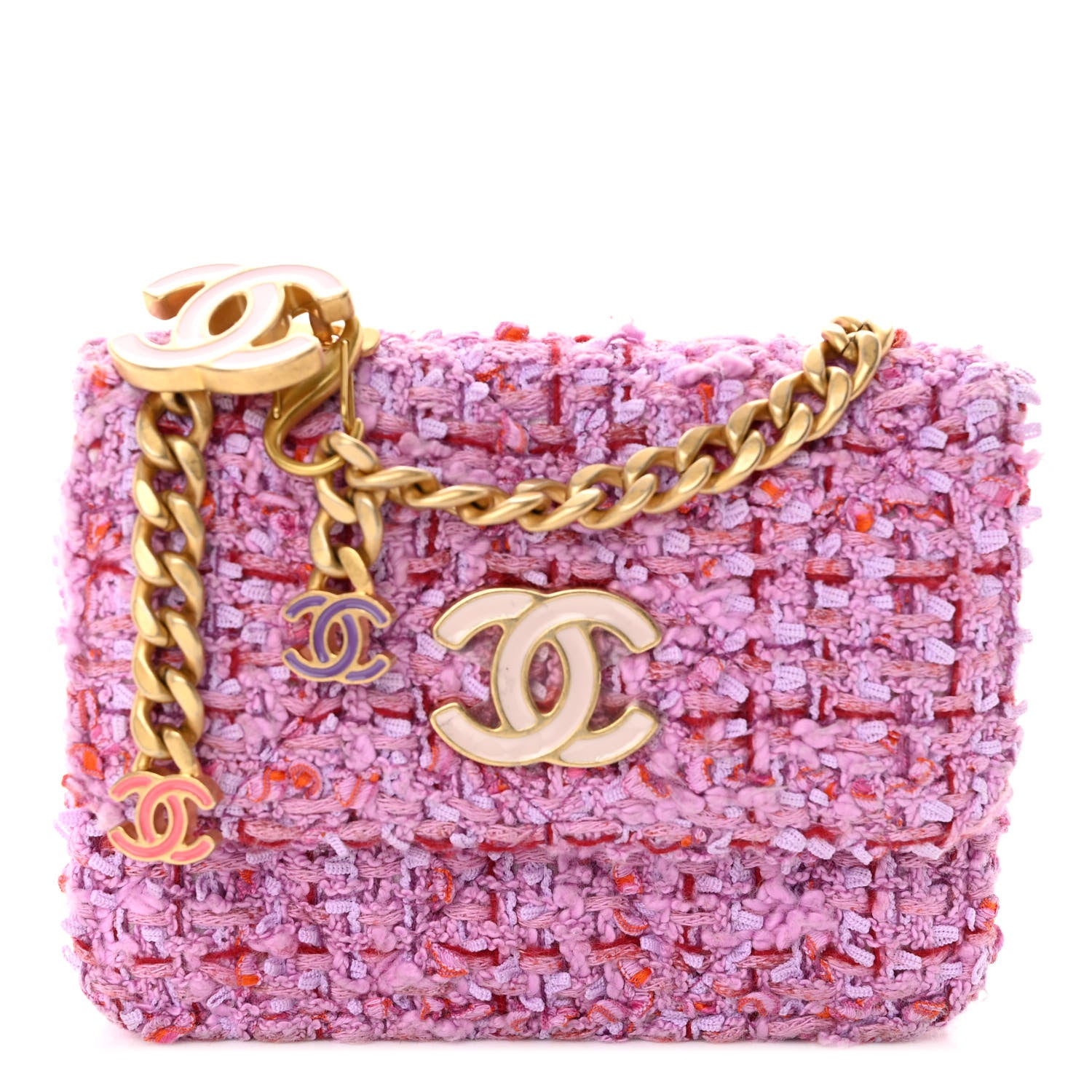 Chanel Tweed Enamel Quilted Pending CC Flap Belt Bag Pink Purple 1 of 10