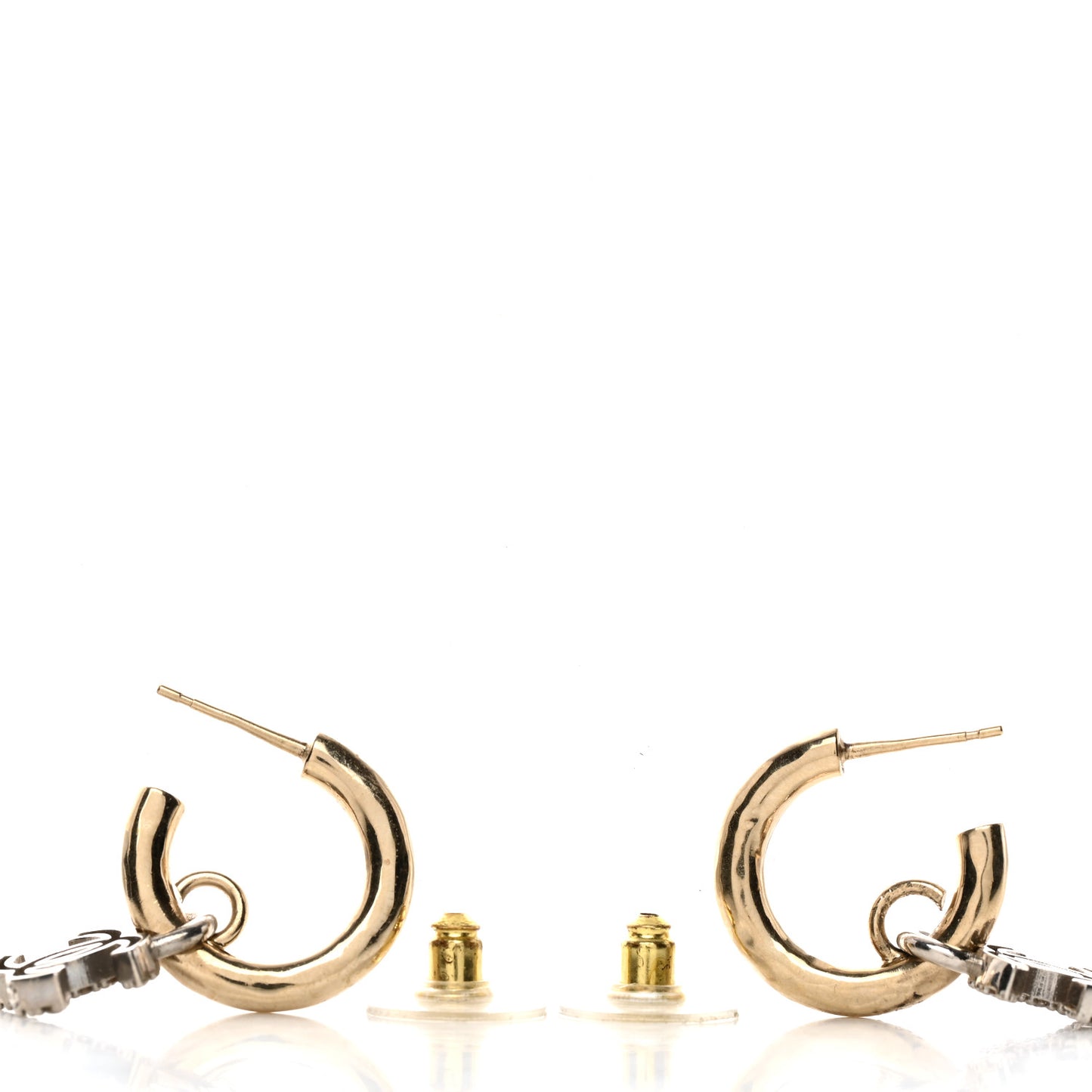 Metal Crystal CC Hoop Drop Earrings Gold