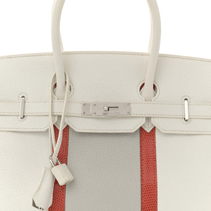 Hermes Taurillon Clemence Lizard Club Birkin 35 Blanc Gris Perle Sanguine 8 of 16