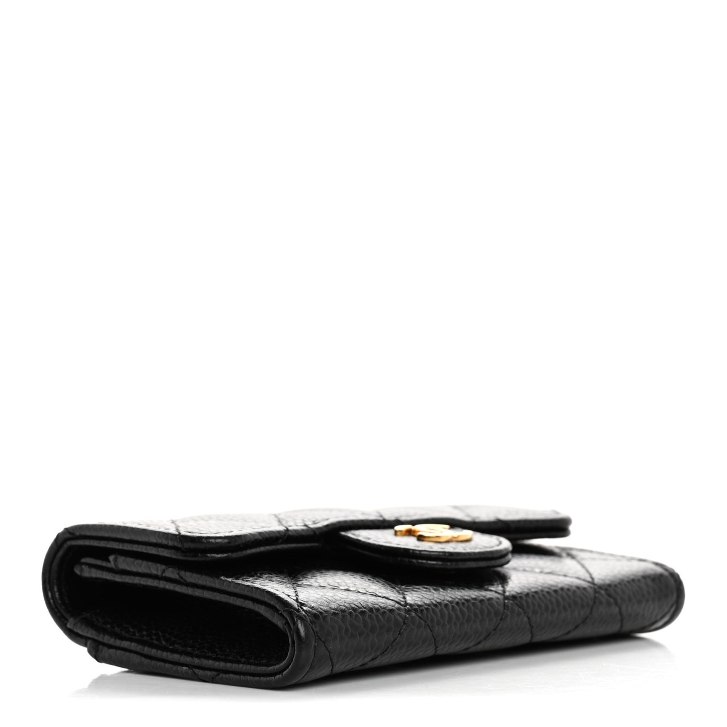 Caviar Quilted Flap Card Holder Wallet Black