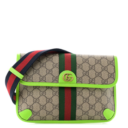 Gucci GG Supreme Monogram Web Small Ophidia Belt Bag Beige Ebony Electric Green 1 of 12
