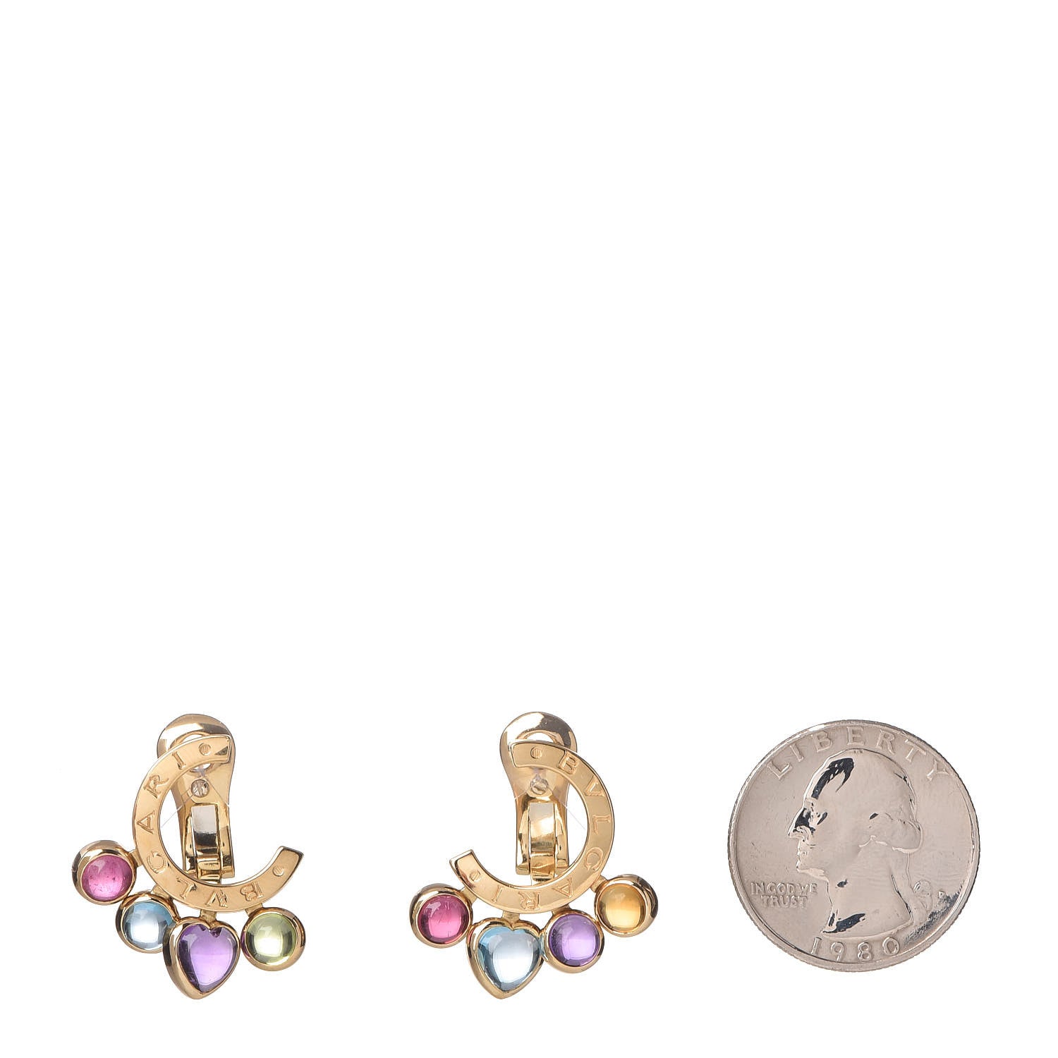 Bulgari 18K Yellow Gold Pink Tourmaline Blue Topaz Amethyst Citrine Peridot Allegra Earrings 2 of 7
