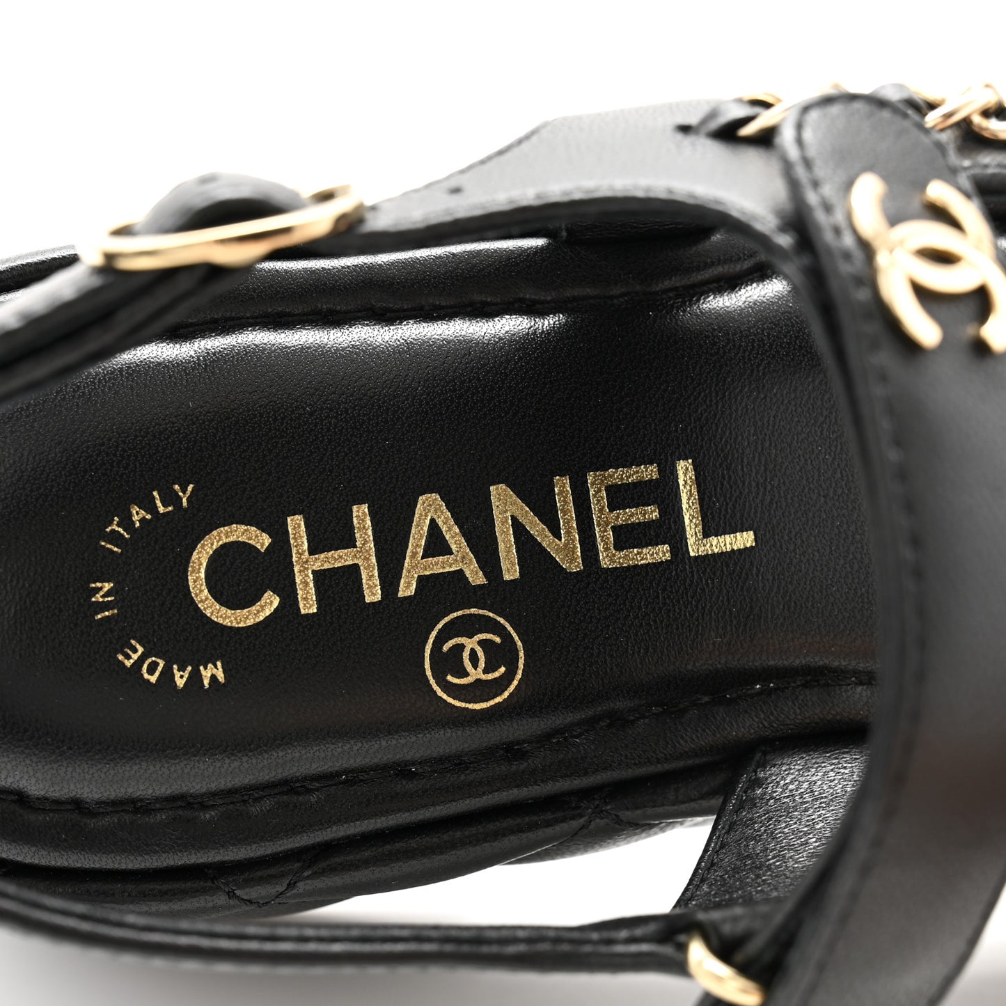 Lambskin Quilted Chain CC Platform Sandals 37.5 Black