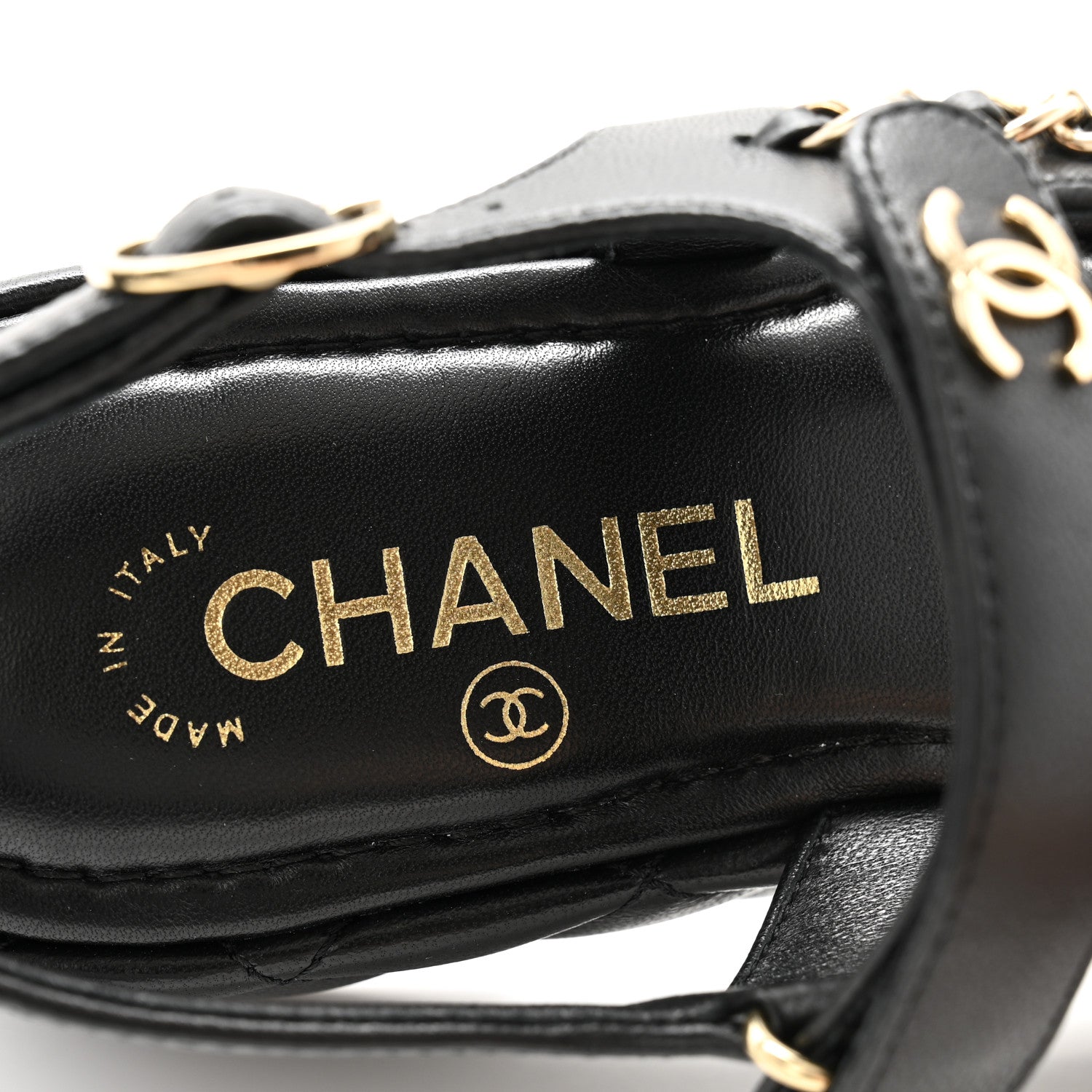 Chanel Lambskin Quilted Chain CC Platform Sandals 37.5 Black 6 of 10