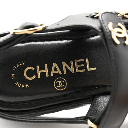 Chanel Lambskin Quilted Chain CC Platform Sandals 37.5 Black 6 of 10