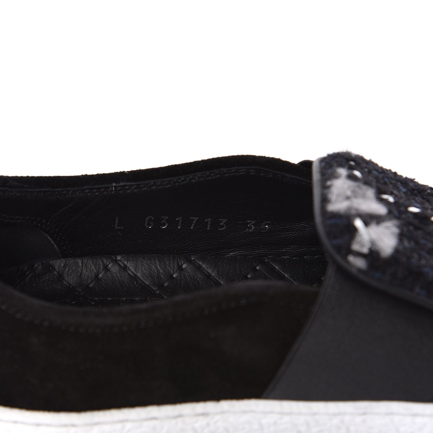 Suede Calfskin Tweed Womens Slip On Sneakers 35 Black Navy Silver