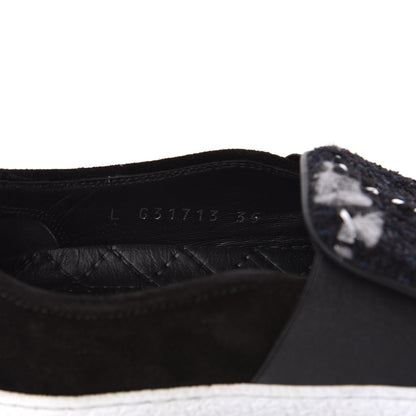 Chanel Suede Calfskin Tweed Womens Slip On Sneakers 35 Black Navy Silver 9 of 10