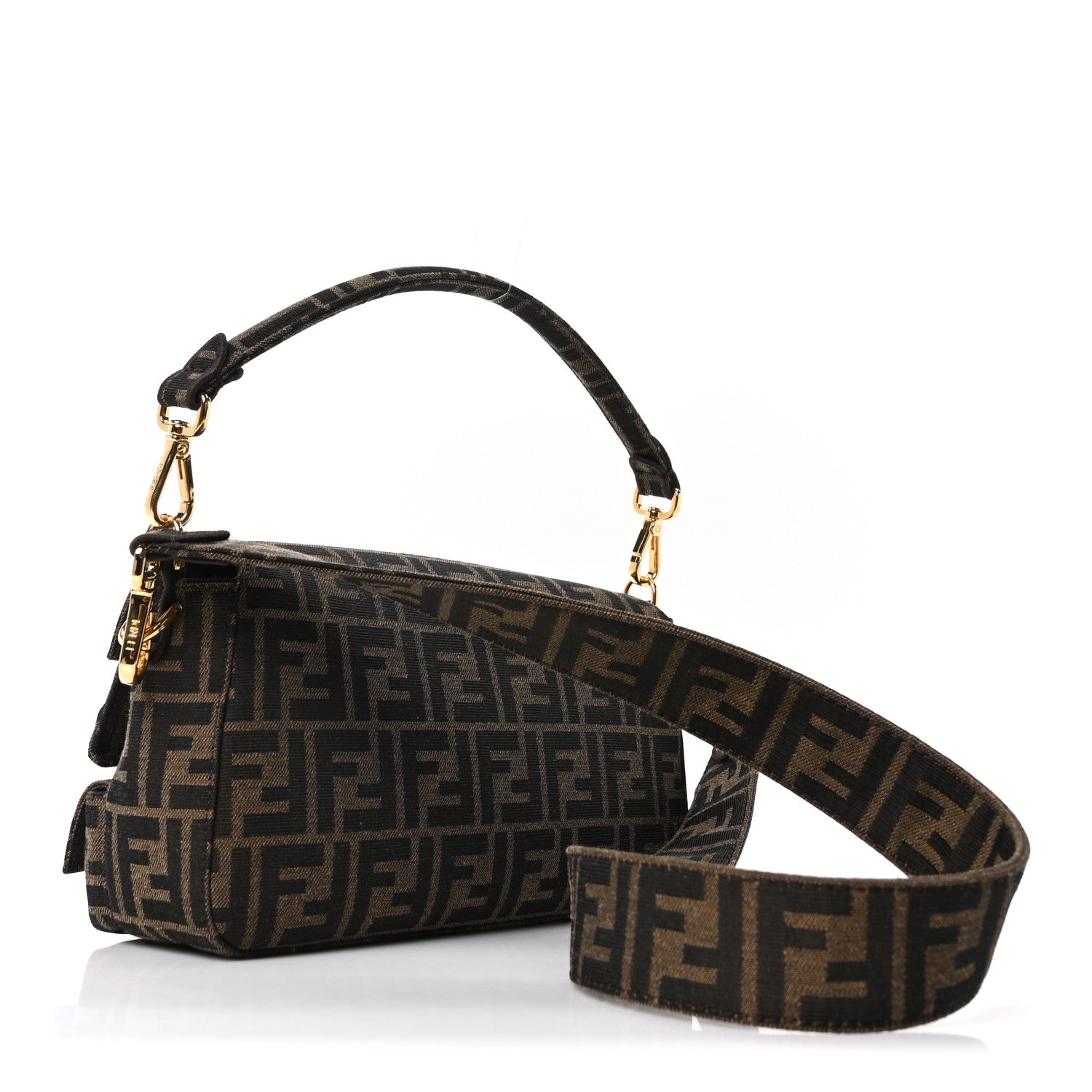 Fendi Fabric Jacquard FF 1974 Multipocket Baguette Tobacco Moro 3 of 9